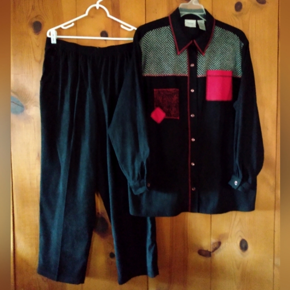 Vintage Monterey by KORET Button Front Shirt with Applique Detail/Pant Set